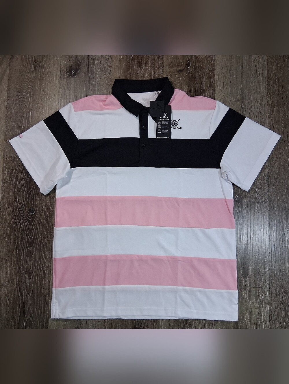 Chuco Men's Striped Polo Shirt in Pink White & Black